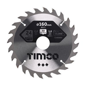 TIMCO 160 x 30 x 24T Circular Saw Blade - Combination - Medium (5055893302415) Clamshell 1 Each C1603024