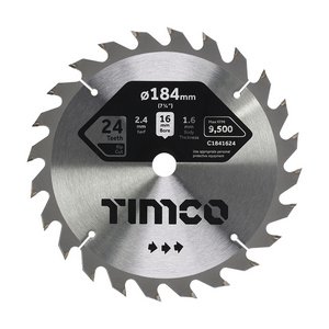 TIMCO 184 x 16 x 24T Circular Saw Blade - General Purpose - Coarse/Medium (5055893302439) Clamshell 1 Each C1841624