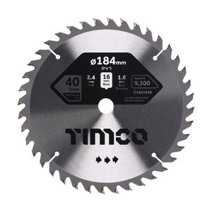 TIMCO 184 x 16 x 40T Circular Saw Blade - Trimming/Crosscut - Medium/Fine (5055893302453) Clamshell 1 Each C1841640