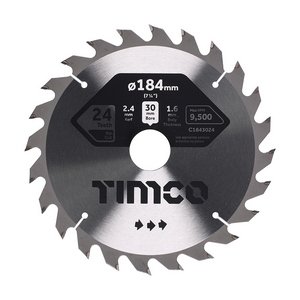 TIMCO 184 x 30 x 24T Circular Saw Blade - General Purpose - Coarse/Medium (5055893302446) Clamshell 1 Each C1843024