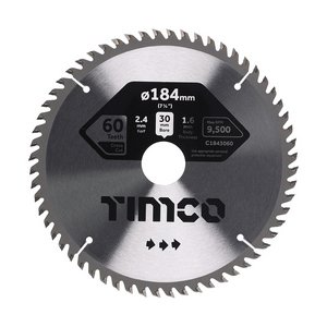 TIMCO 184 x 30 x 60T Circular Saw Blade - Fine Trim/Finishing - Extra Fine (5055893302477) Clamshell 1 Each C1843060