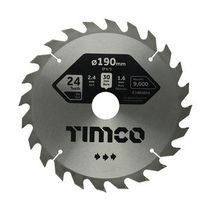 TIMCO 190 x 30 x 24T Circular Saw Blade - General Purpose - Coarse/Medium (5055893302484) Clamshell 1 Each C1903024
