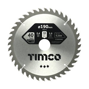 TIMCO 190 x 30 x 40T Circular Saw Blade - General Purpose - Coarse/Medium (5055893302491) Clamshell 1 Each C1903040