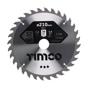 TIMCO 210 x 30 x 32T Circular Saw Blade - General Purpose - Coarse/Medium (5055893302507) Clamshell 1 Each C2103032