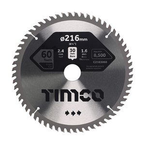 TIMCO 216 x 30 x 60T Circular Saw Blade - Fine Trim/Finishing - Extra Fine (5055893302538) Clamshell 1 Each C2163060