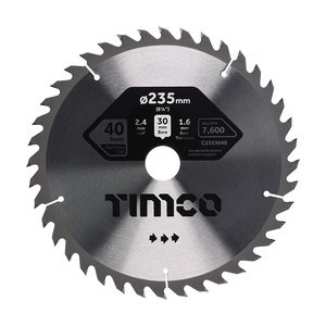 TIMCO 235 x 30 x 40T Circular Saw Blade - General Purpose - Coarse/Medium (5055893302583) Clamshell 1 Each C2353040