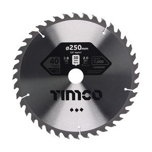 TIMCO 250 x 30 x 40T Circular Saw Blade - Combination - Medium (5055893302606) Clamshell 1 Each C2503040