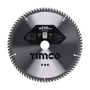 TIMCO 250 x 30 x 80T Circular Saw Blade - Fine Trim/Finishing - Extra Fine (5055893302620) Clamshell 1 Each C2503080