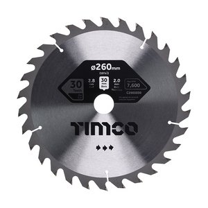 TIMCO 260 x 30 x 30T Circular Saw Blade - General Purpose - Coarse/Medium (5055893302668) Clamshell 1 Each C2603030