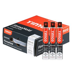 TIMCO 2.8 x 63/3CFC FirmaHold Collated Clipped Head Nails & Fuel Cells - Trade Pack - Ring Shank - Bright (5055017596072) Box 3300 Pieces CBRT63G