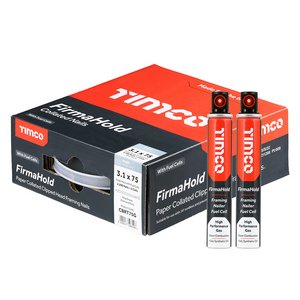TIMCO 3.1 x 75/2CFC FirmaHold Collated Clipped Head Nails & Fuel Cells - Trade Pack - Ring Shank - Bright (5055017596126) Box 2200 Pieces CBRT75G