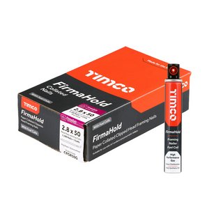 TIMCO 2.8 x 50/1CFC FirmaHold Collated Clipped Head Nails & Fuel Cells - Retail Pack - Ring Shank - FirmaGalv (5055017595983) Box 1100 Pieces CFGR50G
