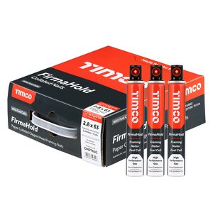 TIMCO 2.8 x 63/3CFC 63mm FirmaHold Collated Clipped Head Nails & Fuel Cells - Trade Pack - Ring Shank - Hot Dipped Galvanised (5055017596096) Box 3300 Pieces CHDT63G