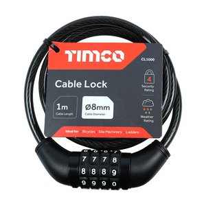 TIMCO 8mm x 1m Combination Cable Lock (5055893301135) Backing Card 1 Each CL1000