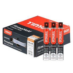 TIMCO 2.8 x 50/3CFC FirmaHold Collated Clipped Head Nails & Fuel Cells - Trade Pack - Ring Shank - FirmaGalv + (5055331860552) Box 3300 Pieces CPLT50G