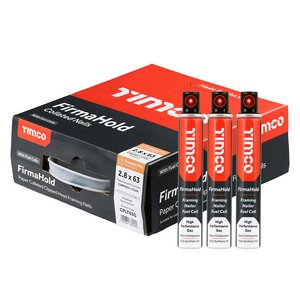 TIMCO 2.8 x 63/3CFC FirmaHold Collated Clipped Head Nails & Fuel Cells - Trade Pack - Ring Shank - FirmaGalv + (5055331860569) Box 3300 Pieces CPLT63G