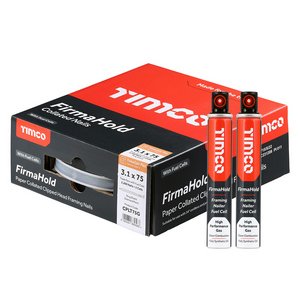 TIMCO 3.1 x 75/2CFC FirmaHold Collated Clipped Head Nails & Fuel Cells - Trade Pack - Ring Shank - FirmaGalv + (5055331860583) Box 2200 Pieces CPLT75G