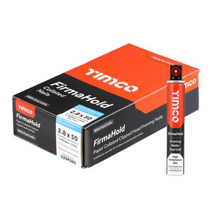 TIMCO 2.8 x 50/1CFC 50mm Firmahold Clipped Head Collated Nails & Fuel Cells - Retail Pack - Ring Shank - A2 Stainless Steel (5055331820020) Box 1100 Pieces CSSR50G