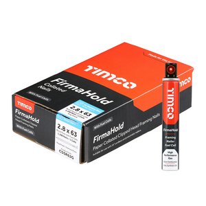 TIMCO 2.8 x 63/1CFC 63mm FirmaHold Collated Clipped Head Nails & Fuel Cells - Retail Pack - Ring Shank - A2 Stainless Steel (5055017596027) Box 1100 Pieces CSSR63G