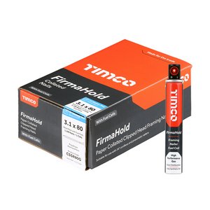 TIMCO 3.1 x 80/1CFC FirmaHold Collated Clipped Head Nails & Fuel Cells - Retail Pack - Ring Shank - A2 Stainless Steel (5056110814872) Box 1100 Pieces CSSR80G