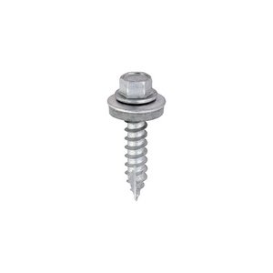 TIMCO 6.3 x 32 32mm Metal Construction Thin Sheet Metal to Timber Screws - Hex - EPDM Washer - Slash Point - Exterior - Silver Organic (5055017532537) Box 100 Pieces DS32W16B