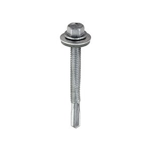 TIMCO 5.5 x 55 55mm Metal Construction Heavy Section Screws - Hex - EPDM Washer - Self-Drilling - Exterior - Silver Organic (5055017532469) Box 100 Pieces H55W16B