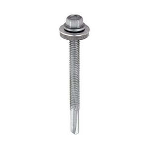 TIMCO 5.5 x 65 65mm Metal Construction Heavy Section Screws - Hex - EPDM Washer - Self-Drilling - Exterior - Silver Organic (5055017532476) Box 100 Pieces H65W16B