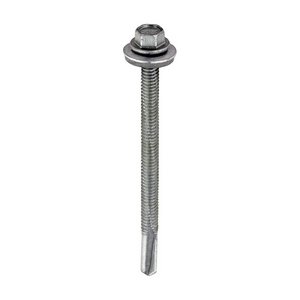 TIMCO 5.5 x 80 81mm Metal Construction Heavy Section Screws - Hex - EPDM Washer - Self-Drilling - Exterior - Silver Organic (5055017532483) Box 100 Pieces H80W16B