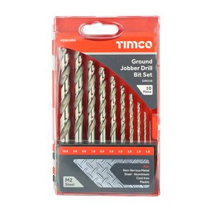 TIMCO 10pcs Ground Jobber Drill Bit Set (5056110876733) Case 10 Pieces HSSG10DS