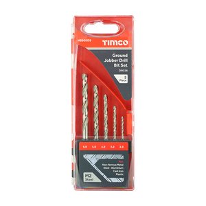 TIMCO 5pcs Ground Jobber Drill Bit Set (5056110876726) Case 5 Pieces HSSG5DS