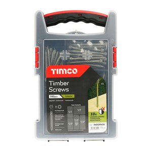 TIMCO 165pcs Timber Screws - Hex - Exterior - Mixed Grab Pack - Green (5056110882222) Tray 165 Pieces INDGPACK
