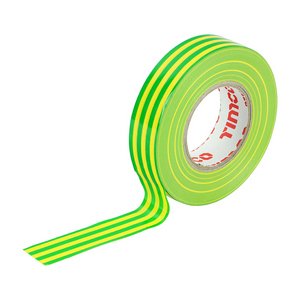 TIMCO 25m x 18mm 25m PVC Insulation Tape - Green & Yellow Stripe (5056110871110) Roll Pack 10 Pieces ITGYSTRIPE
