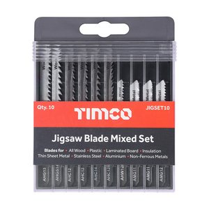 TIMCO Mixed Mixed Jigsaw Set - Wood & Metal Cutting - High Carbon Steel & HSS Blades (5056110828657) Case 10 Pieces JIGSET10