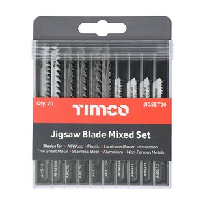 TIMCO Mixed Mixed Jigsaw Set - Wood & Metal Cutting - High Carbon Steel & HSS Blades (5056110828664) Case 20 Pieces JIGSET20