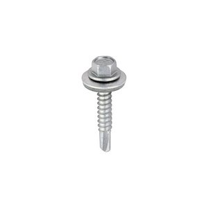 TIMCO 5.5 x 32 32mm Metal Construction Light Section Screws - Hex - EPDM Washer - Self-Drilling - Exterior - Silver Organic (5055017532384) Box 100 Pieces L32W16B