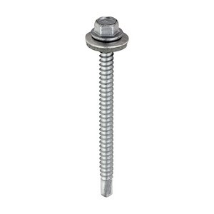 TIMCO 5.5 x 70 70mm Metal Construction Light Section Screws - Hex - EPDM Washer - Self-Drilling - Exterior - Silver Organic (5055331815002) Box 100 Pieces L70W16B