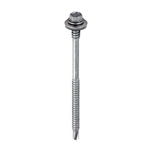 TIMCO 5.5/6.3 x 98 98mm Metal Construction Composite Panel Screws - Hex - EPDM Washer - Self-Drilling - Exterior - Silver Organic (5055331815125) Box 100 Pieces LH98W16B