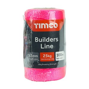 TIMCO 1.5mm x 100m Builders Line - Pink - Tube (5055893359679) Unit 1 Each PBL100T