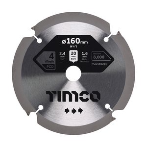 TIMCO 160 x 20 x 4T PCD Fibre Cement Saw Blade (5056110815312) Clamshell 1 Each PCD160204