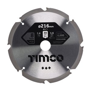 TIMCO 216 x 30 x 8T PCD Fibre Cement Saw Blade (5056110815343) Clamshell 1 Each PCD216308