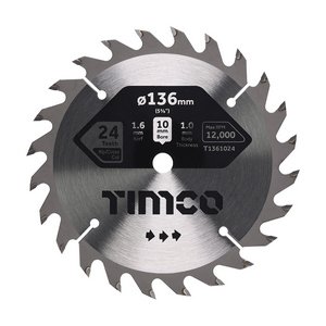 TIMCO 136 x 10 x 24T Handheld Cordless Circular Saw Blade (5055893302316) Clamshell 1 Each T1361024