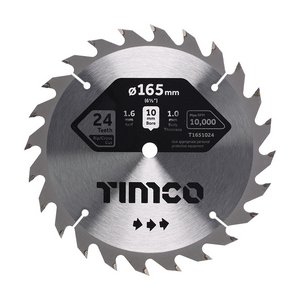TIMCO 165 x 10 x 24T Handheld Cordless Circular Saw Blade (5055893302330) Clamshell 1 Each T1651024