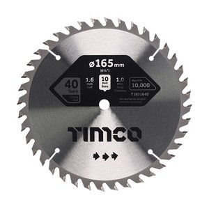 TIMCO 165 x 10 x 40T Handheld Cordless Circular Saw Blade (5055893302354) Clamshell 1 Each T1651040