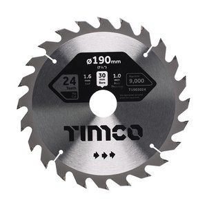 TIMCO 190 x 30 x 24T Handheld Cordless Circular Saw Blade (5055893302361) Clamshell 1 Each T1903024
