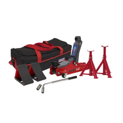 Sealey Low Entry Short Chassis Trolley Jack & Accessories Bag Combo, 2 Tonne - Red (5054511762396) 1020LEBAGCOMBO