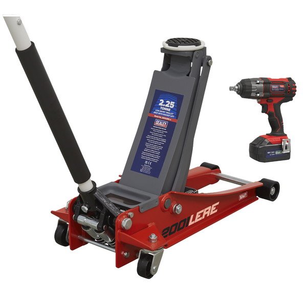 Sealey Trolley Jack & Cordless Impact Wrench Combo - Red (5054630451447) 2001LERECOMBO