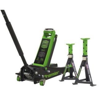 Sealey Premier Trolley Jack 3 Tonne & Axle Stands (Pair) 3 Tonne per Stand Combo (5054630095610) 3040AGCOMBO1