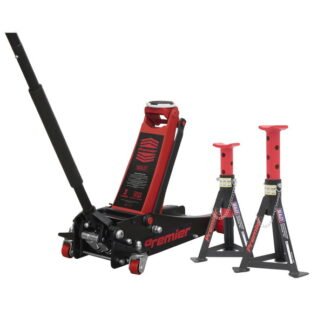 Sealey Trolley Jack 3 Tonne & Axle Stands (Pair) 3 Tonne per Stand Combo (5054630095627) 3040ARCOMBO