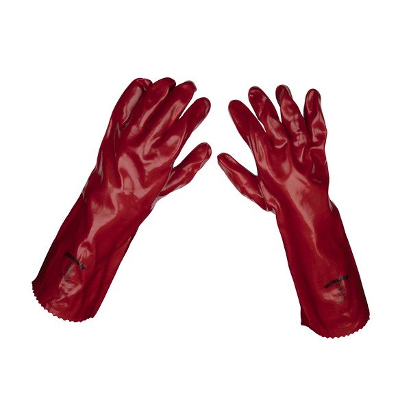 Sealey Worksafe® PVC Gauntlets 450mm, Red - Pair (5055111200103) 9114