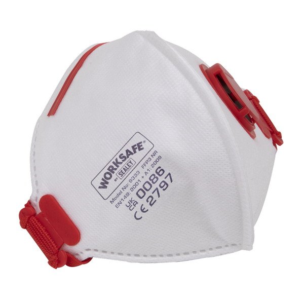 Sealey Worksafe® Valved Fold Flat Mask FFP3 - Pack of 10 (5054511860603) 9333/10